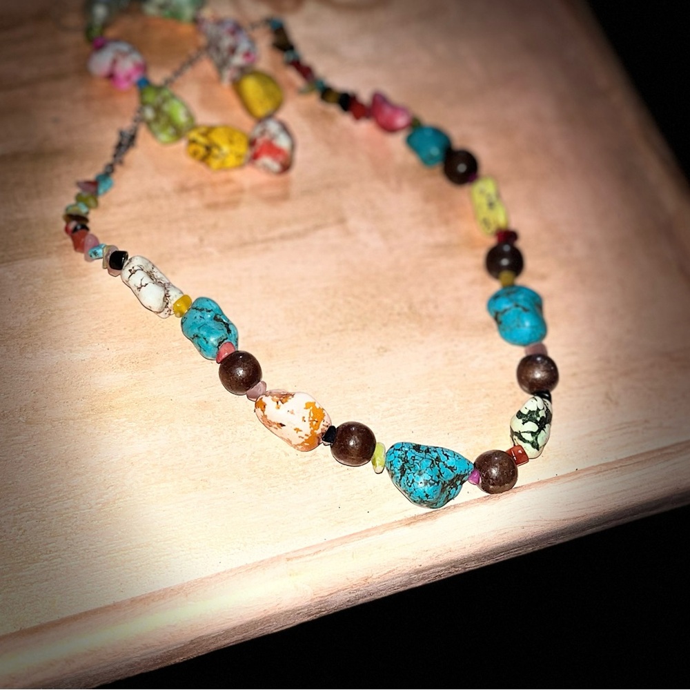 Vintage multi color chunky turquoise beaded necklace and bracelet